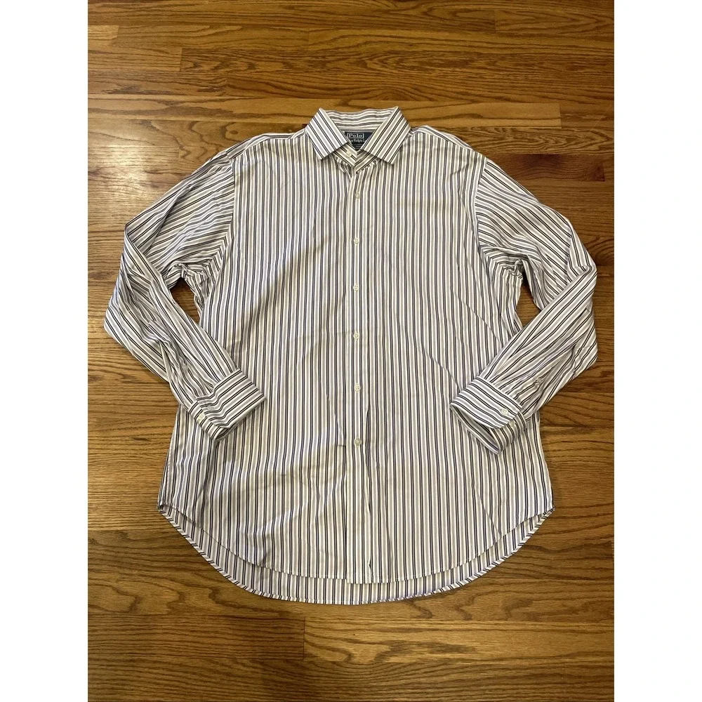 Polo Ralph Lauren Men's Regent Classic Fit Shirt White Striped Size‎ 17 34/35